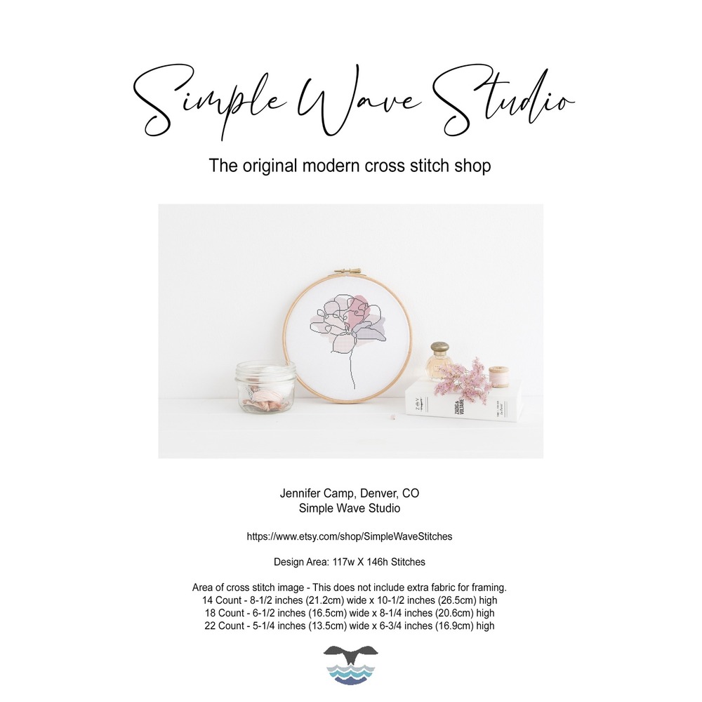 Pink Daisy Flower Boho Abstract Watercolor Boho Counted Cross Stitch Pattern KIT